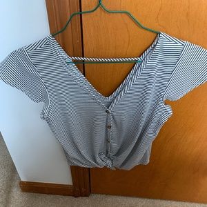 Moa Moa V-Neck Button-Down Striped Top